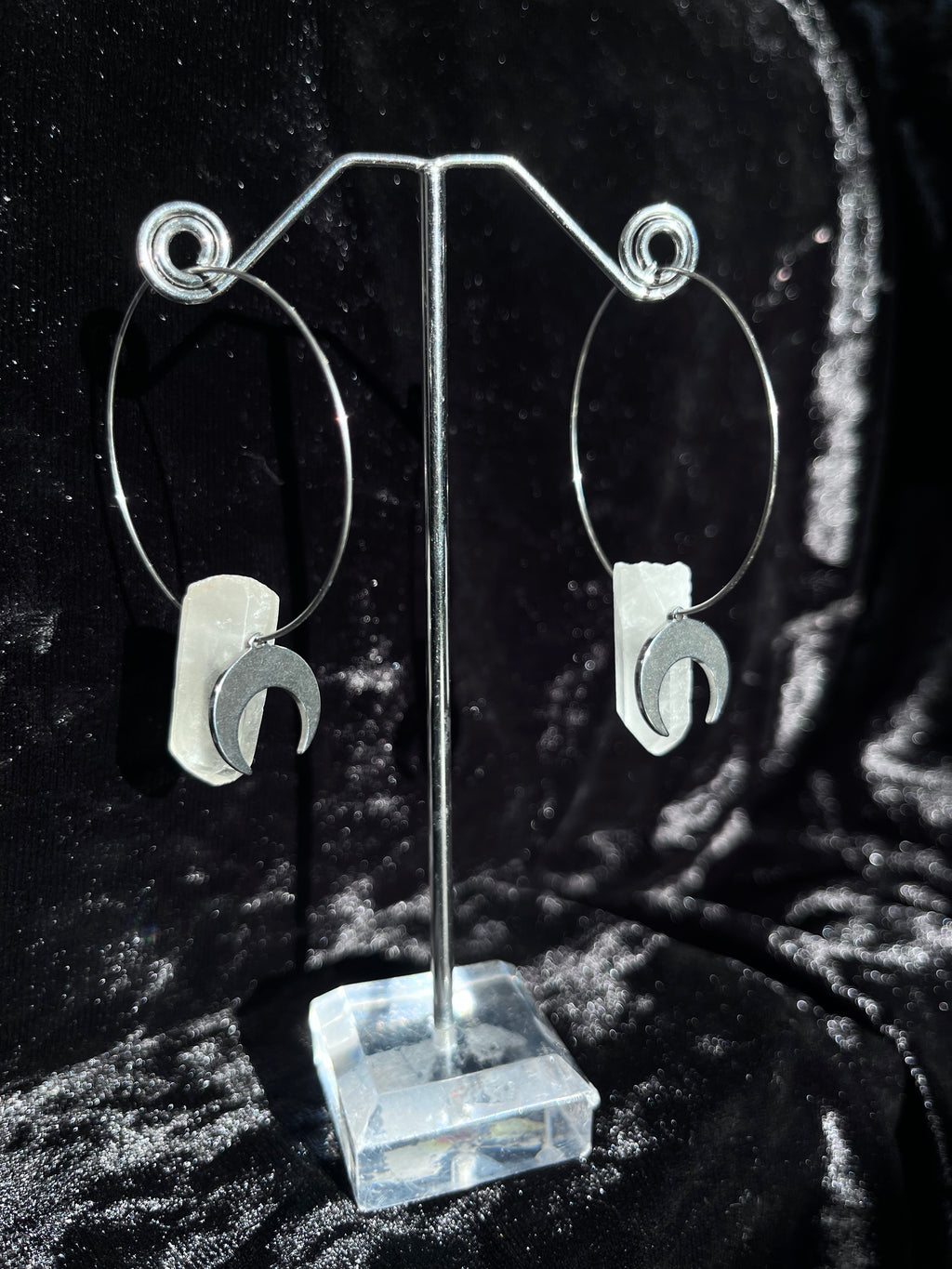 Quartz moon earrings