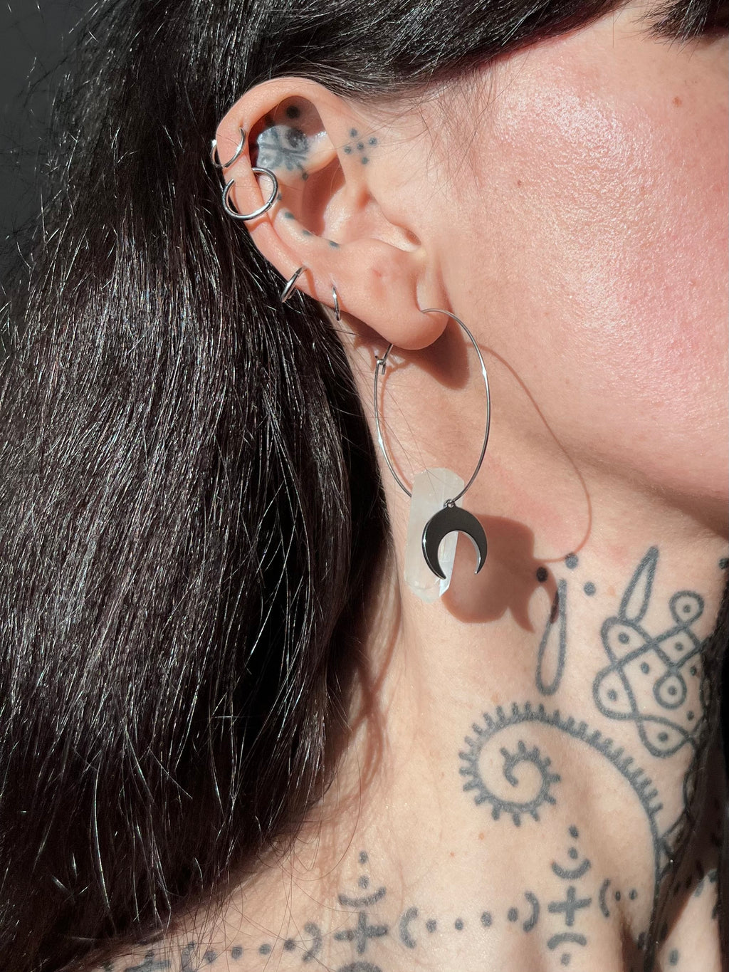 Quartz moon earrings