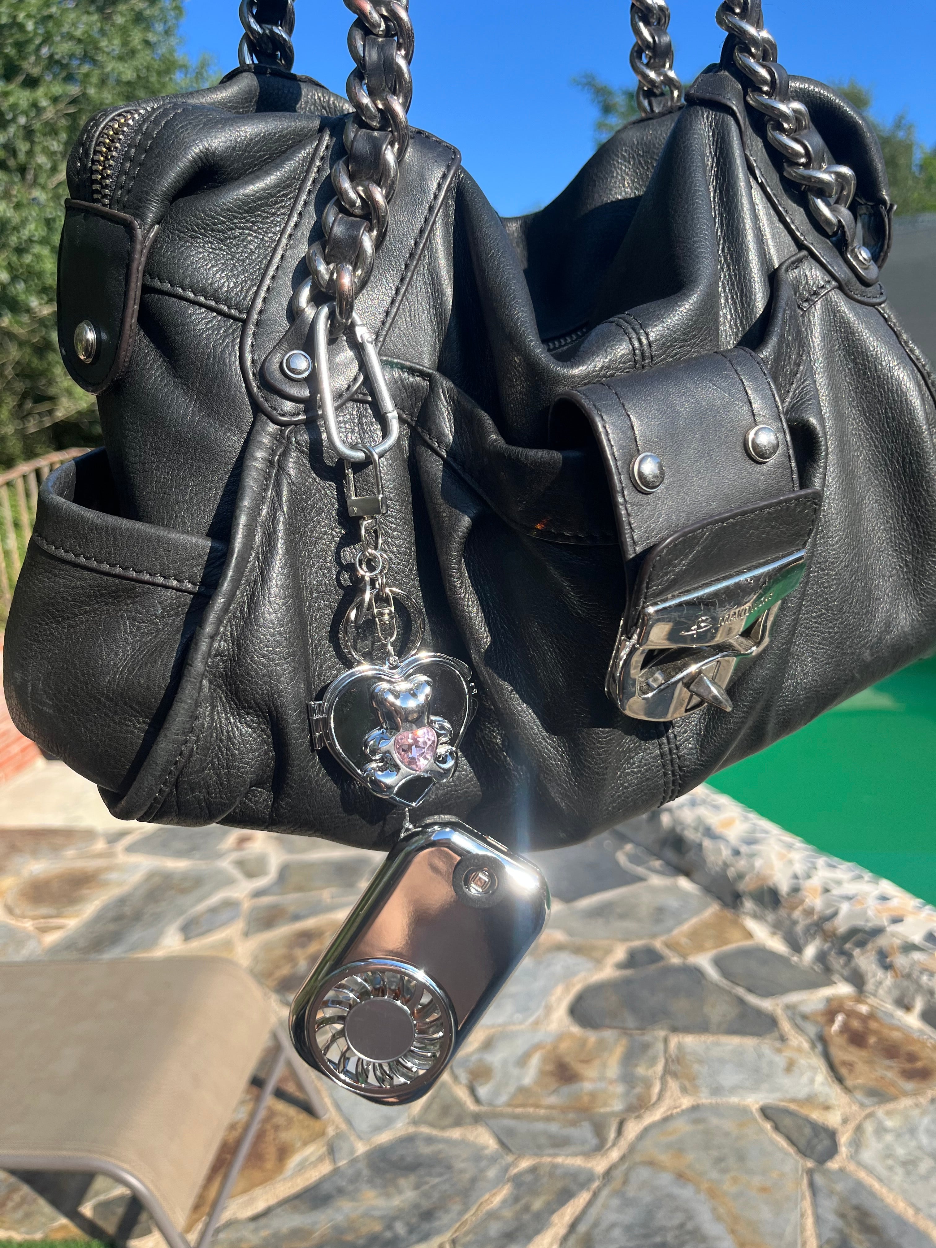 Mini-fan and pocket mirror bag jewelry