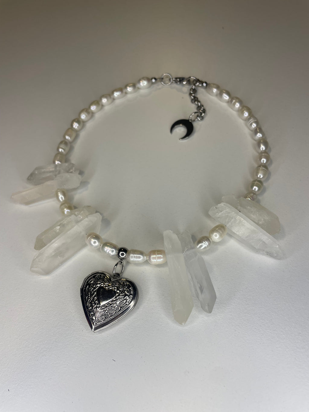 Pearl & Clear Quartz Heart Necklace