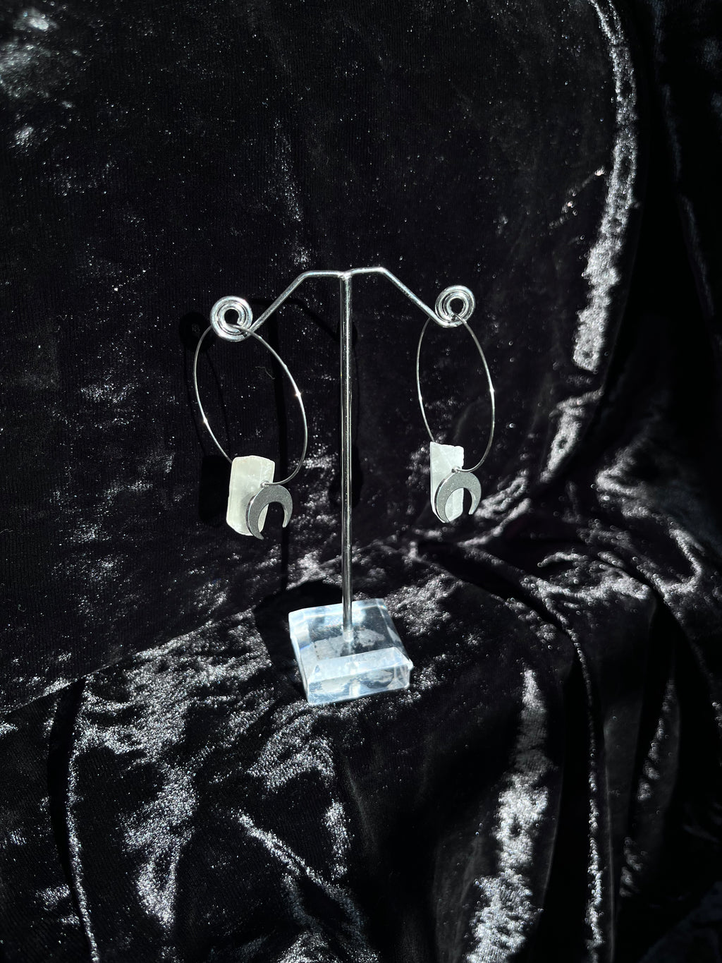 Quartz moon earrings