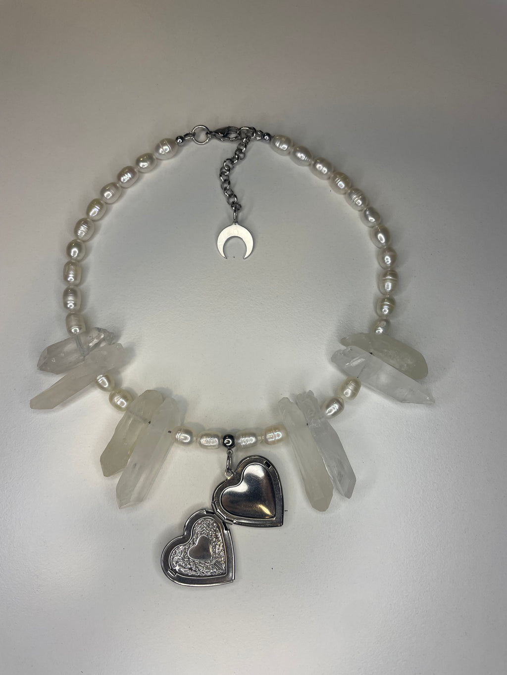 Pearl & Clear Quartz Heart Necklace