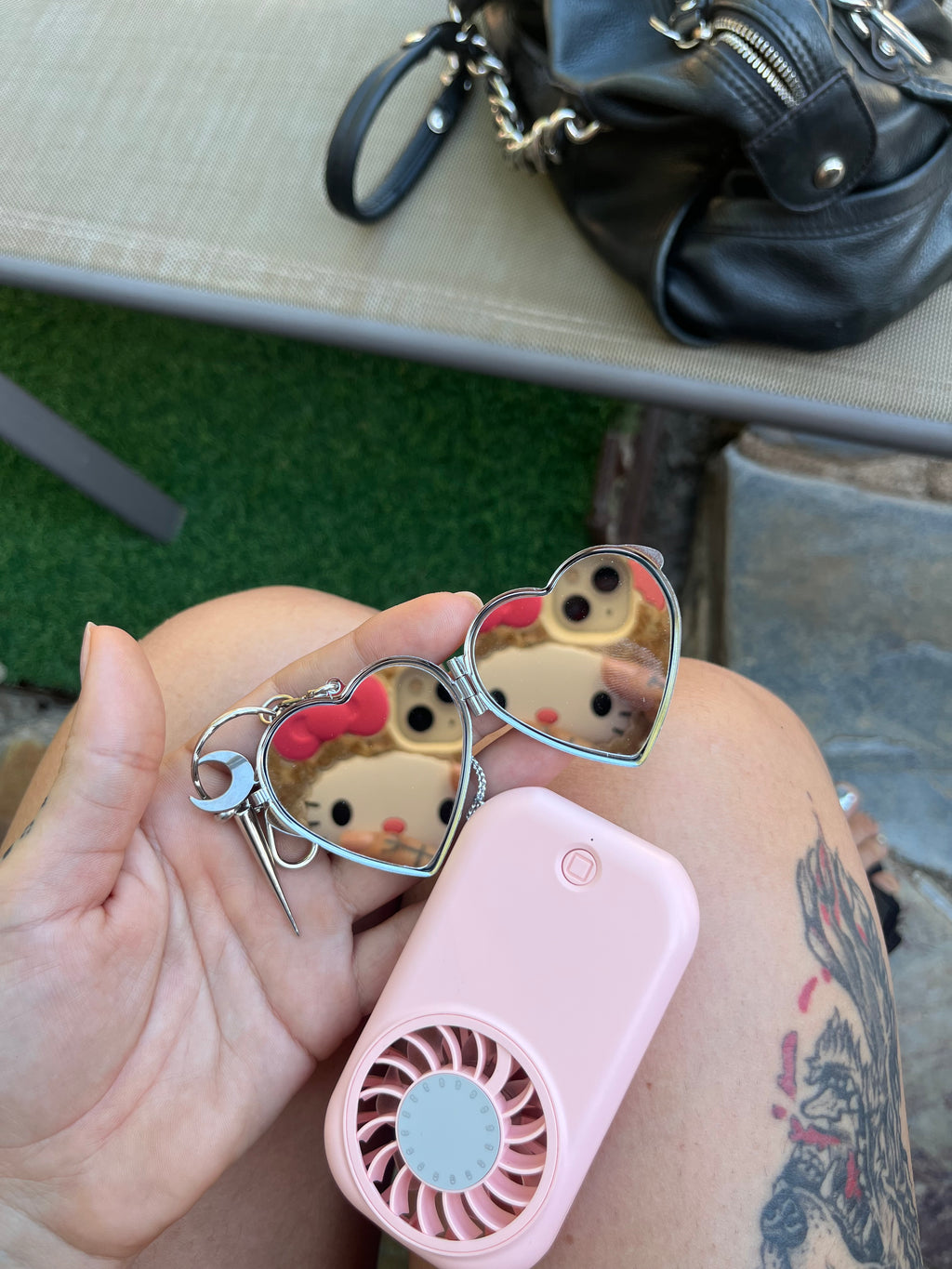 Mini-fan and pocket mirror bag jewelry