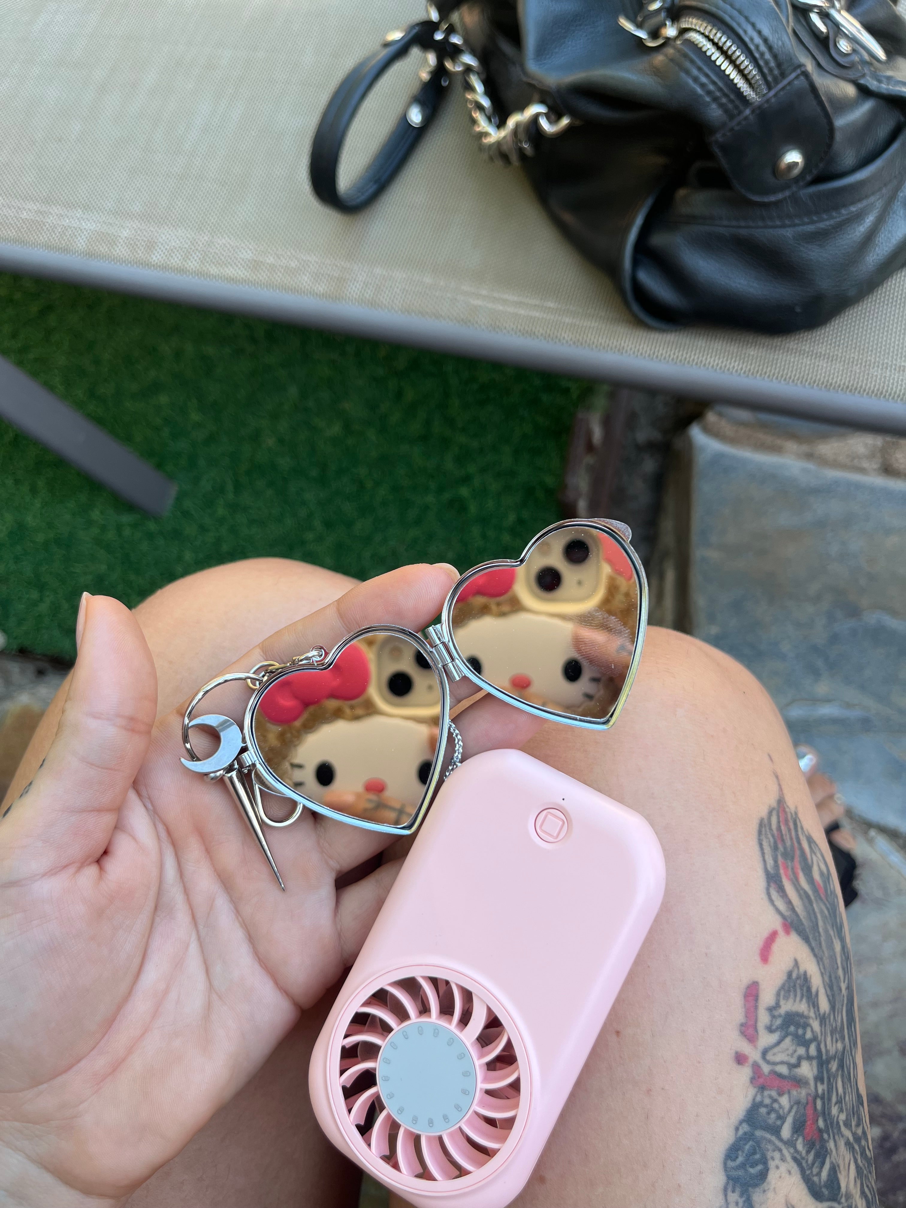 Mini-fan and pocket mirror bag jewelry