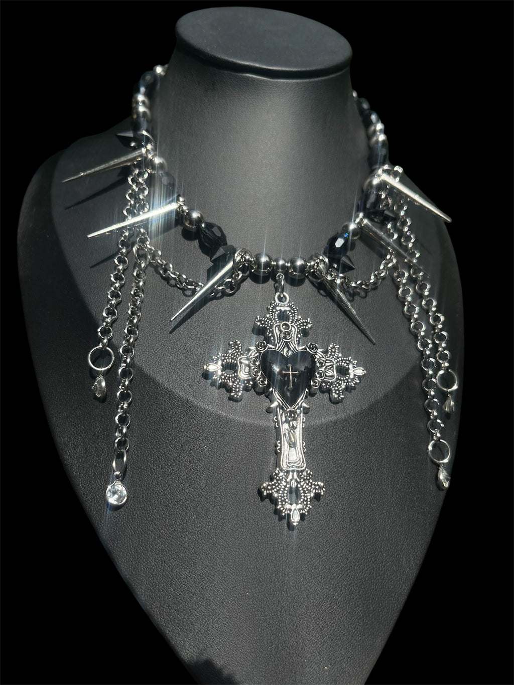 Black Heart Gothic Cross Necklace