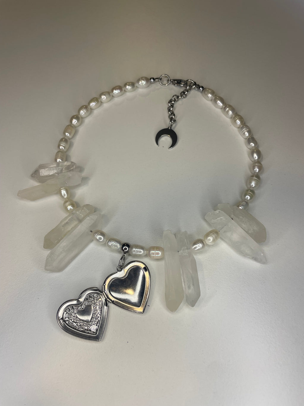 Pearl & Clear Quartz Heart Necklace