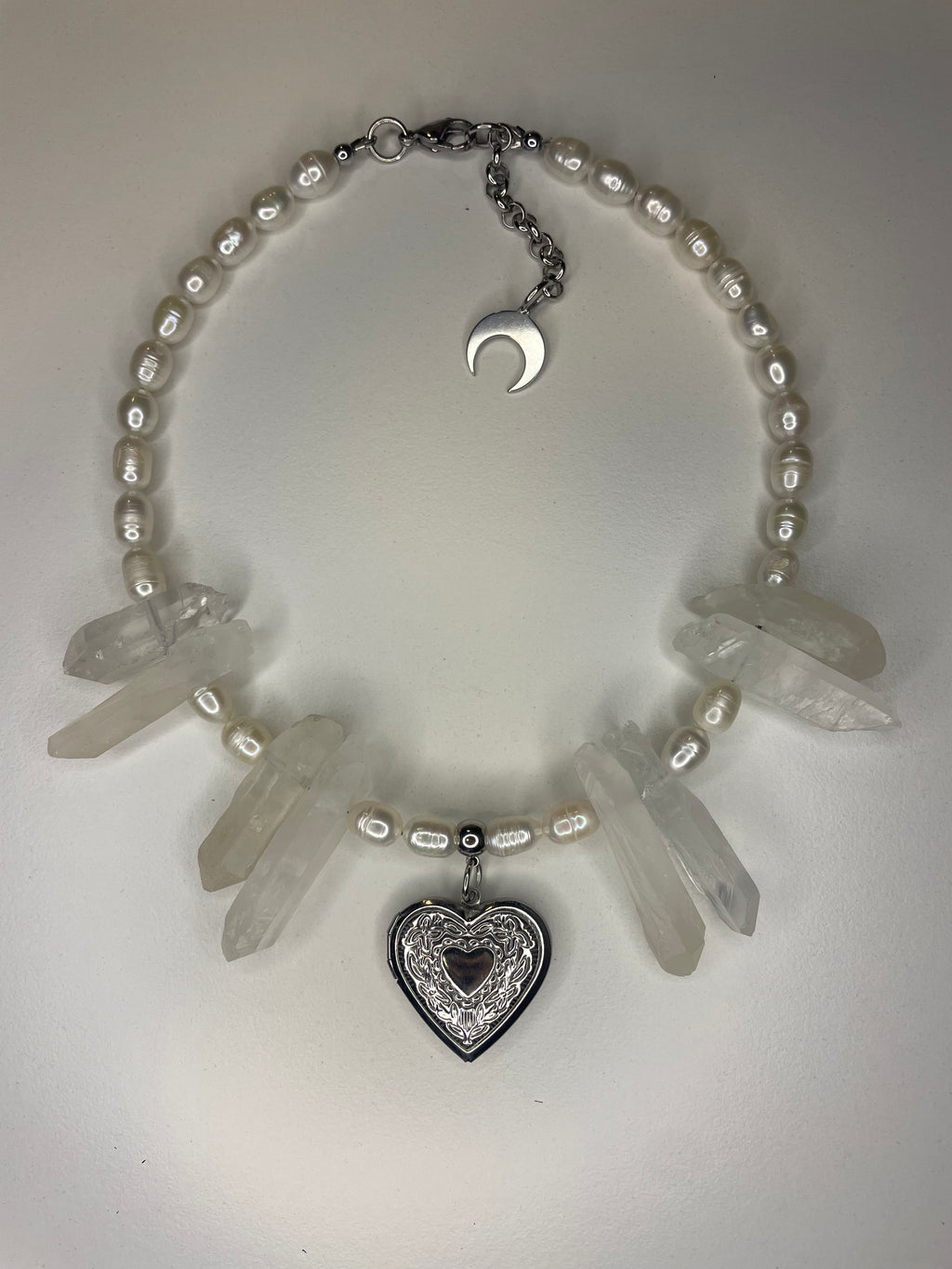 Pearl & Clear Quartz Heart Necklace