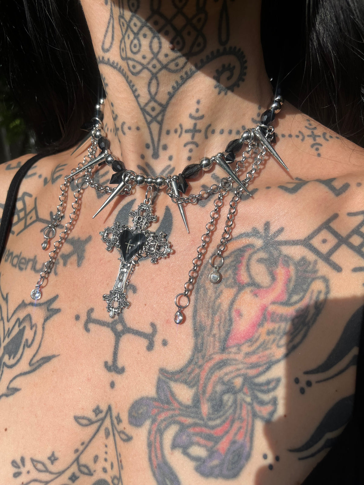 Black Heart Gothic Cross Necklace