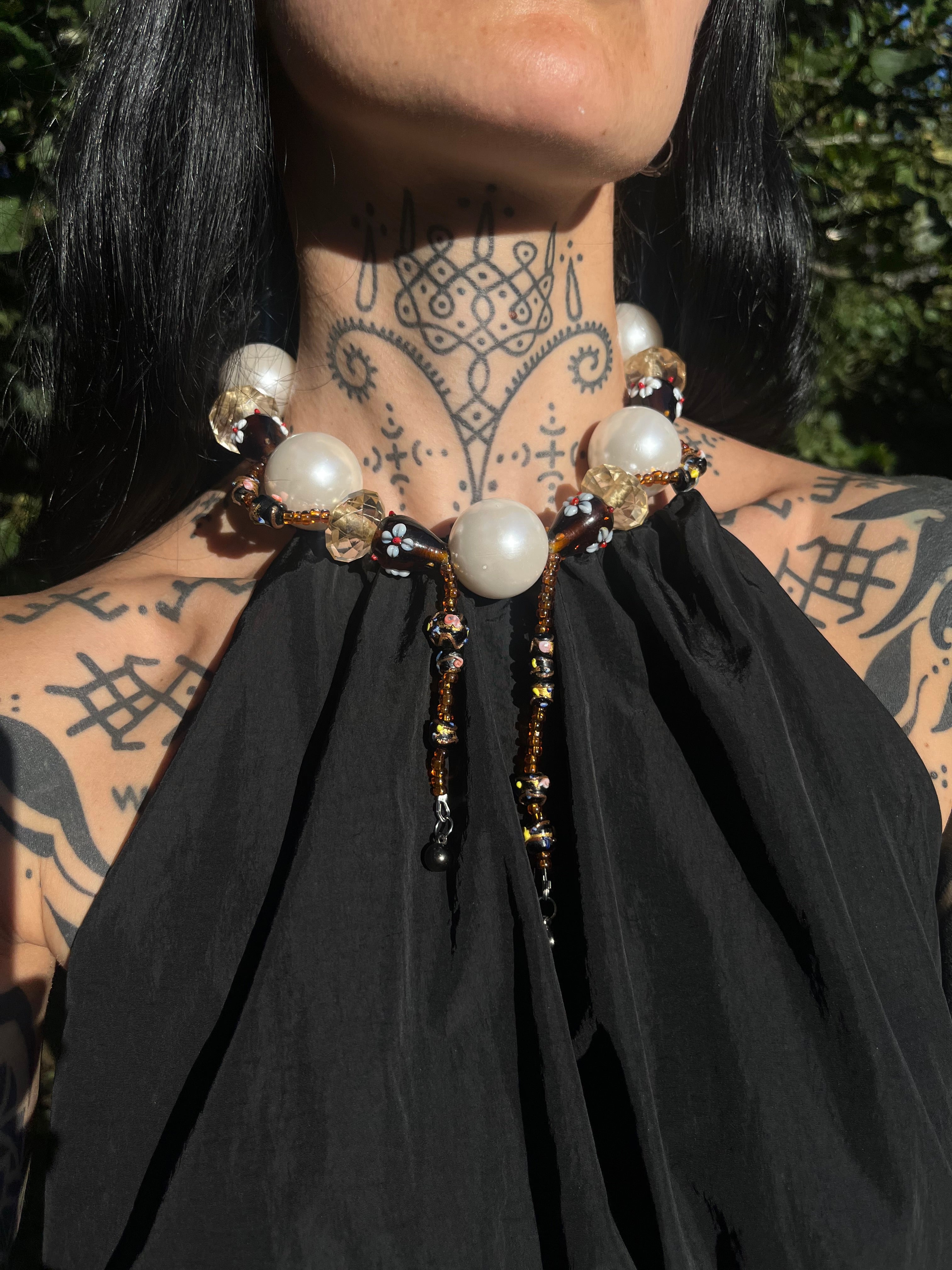 One-of-a-Kind Vintage Glass & Pearl Bead Necklace | Upcycled Vintage Jewelry