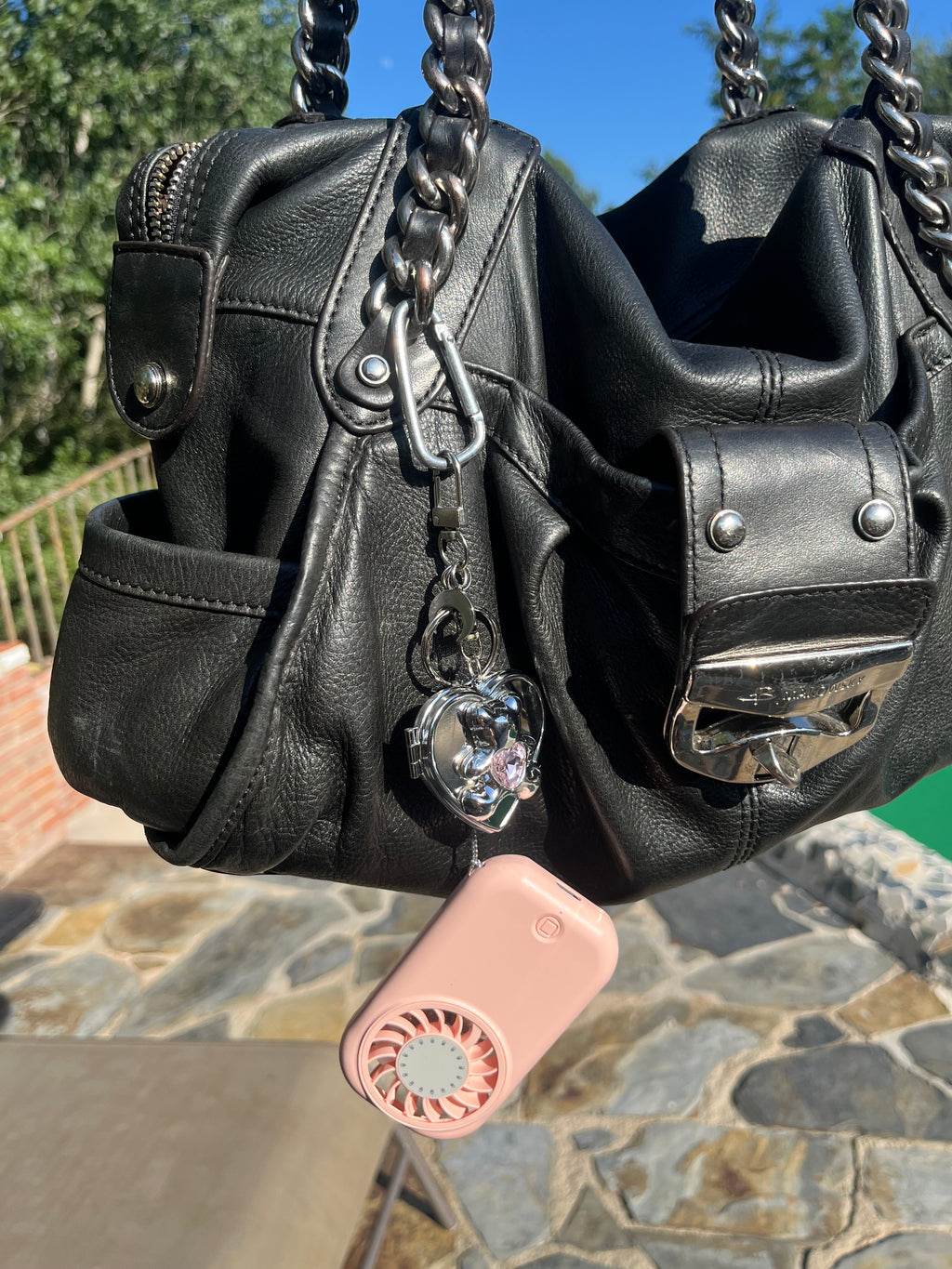 Mini-fan and pocket mirror bag jewelry
