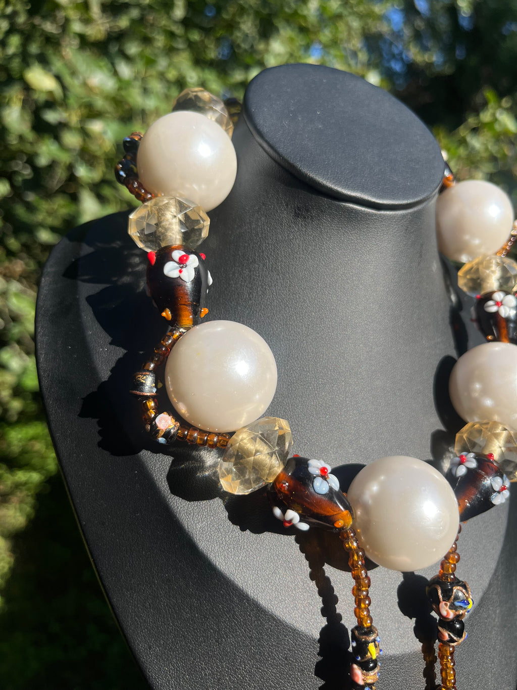 One-of-a-Kind Vintage Glass & Pearl Bead Necklace | Upcycled Vintage Jewelry